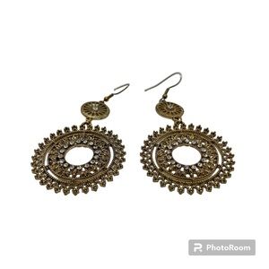 Tribal Bohemian Antique Bronze Earrings Belly Dance Ethnic Filigree Lacy Hoops